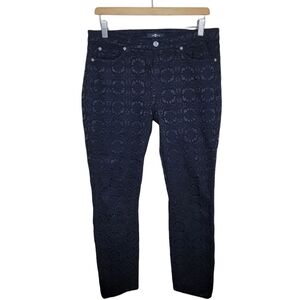 7FAM | Gwenevere Black Lace Textured Jacquard Skinny Jeans